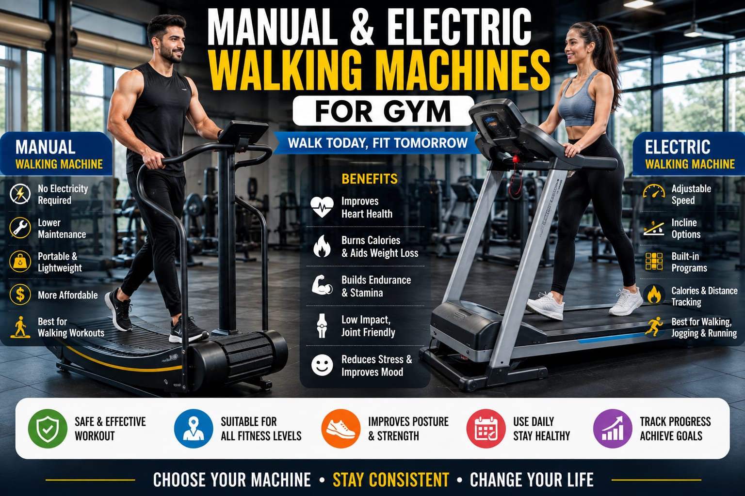 Manual and Electric Walking Machines for Gym: The Complete Guide for Beginners and Fitness Enthusiasts